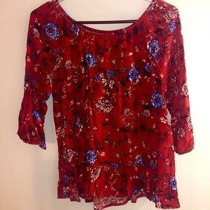 Faded Glory•Red Floral Shirt•Womens Size L